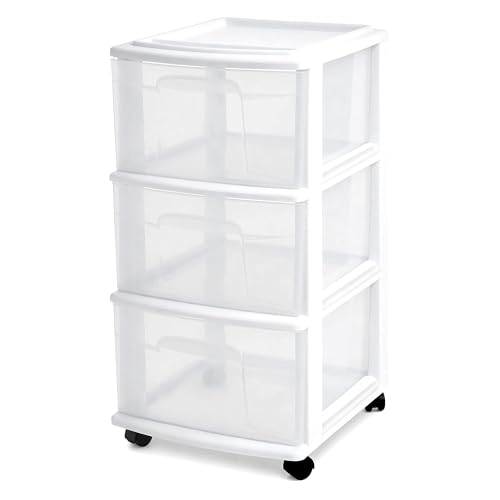 HOMZ Drawer Tower, 3-Tier Rolling Storage Cart with Set