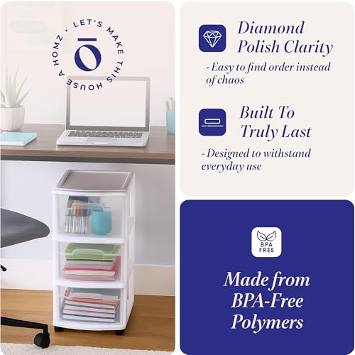 HOMZ Drawer Tower, 3-Tier Rolling Storage Cart with Set