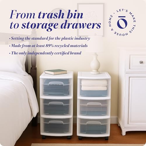 HOMZ Drawer Tower, 3-Tier Rolling Storage Cart with Set
