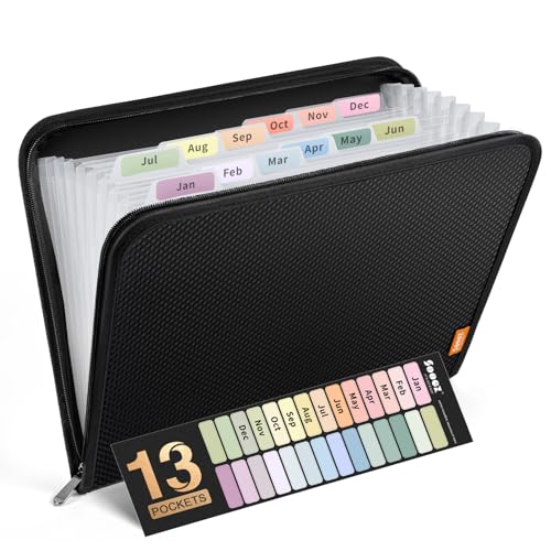 Eco-Friendly Sooez 13 Pocket Accordion File Organizer, Zipper Expanding Kit